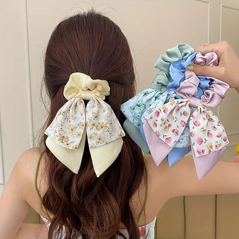 5pcs Elegant Fabric Hair Scrunchies with Bow