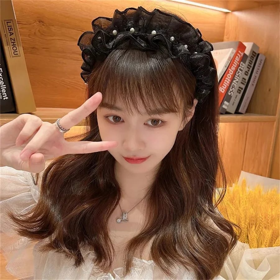 💥Fashion Princess Ruffles Pearl Hairbands Elastic band Hair Accessories💌