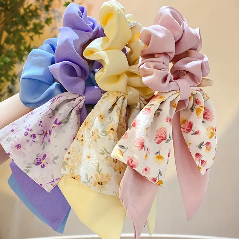 5pcs Elegant Fabric Hair Scrunchies with Bow