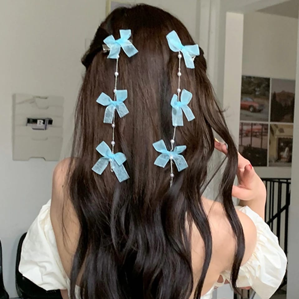 🌈2pcs Bow Cute Hairpin Pink Blue Fashion Hair Clips Hair Accessories Korean Headwear👑