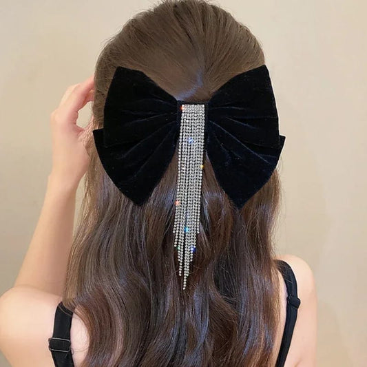 💥Velvet Bow Hair Clips Crystal Tasel Hairpins for Women Hair Accessories.