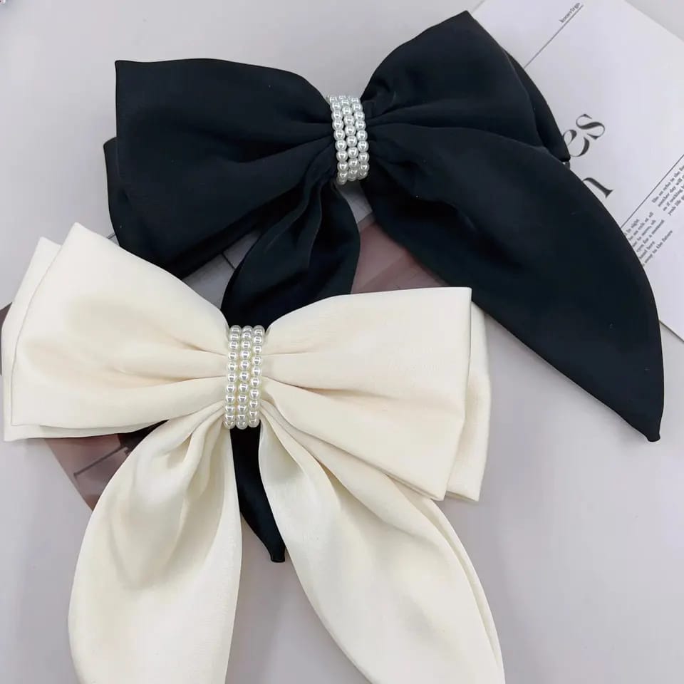 💥French Satin Pearl Bow Hair Clip for Women Hair Accessory👑