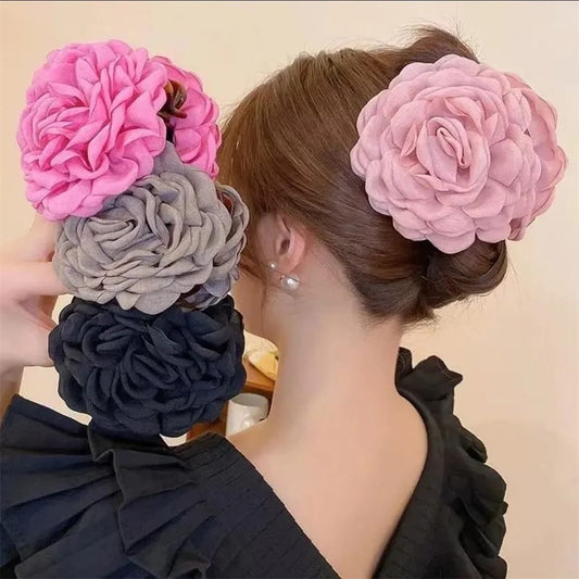 🌹Rose Flower Large Hair Claw Handmade Fabric Flowers Grab Hair Accessories for Women Girl💫