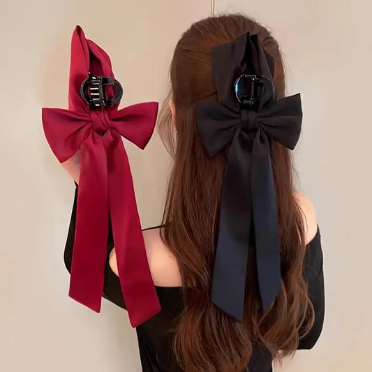 Elegant Satin Ribbon Bow Clips for Women, Acrylic Shark Clip