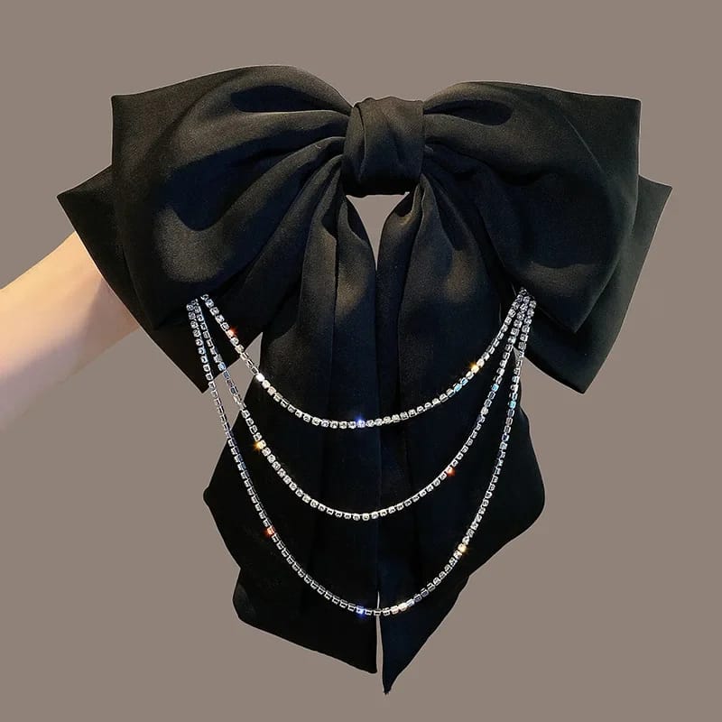 New Fashion Large Bow Crystal Tassel Hair Clips for Women Elegant Barrette Headwear Korean Hair Accessories