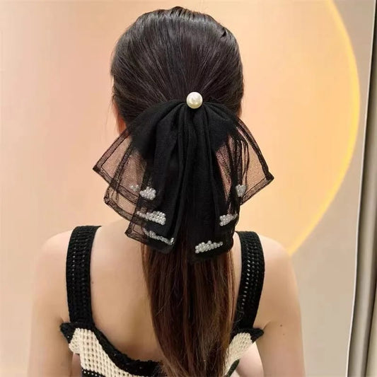 💌French Pearl Edge Headwear Satin Ribbon Bow Scrunchies💥