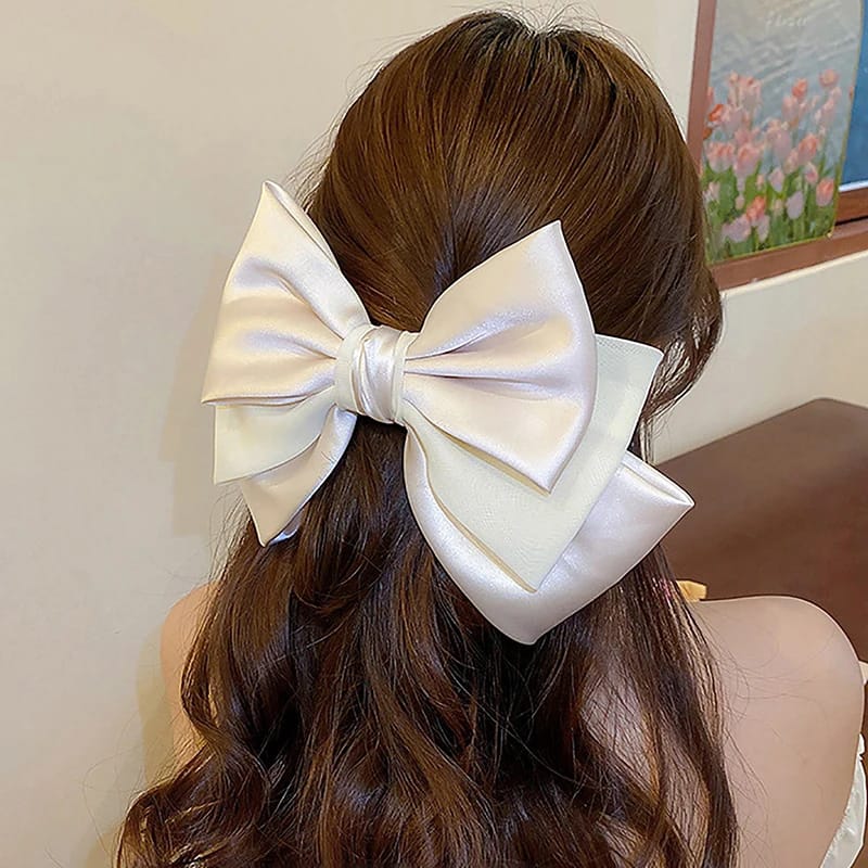 💌New Solid Color Satin Ribbon Big Bows Hairpin Clips Hair Accessories 💥