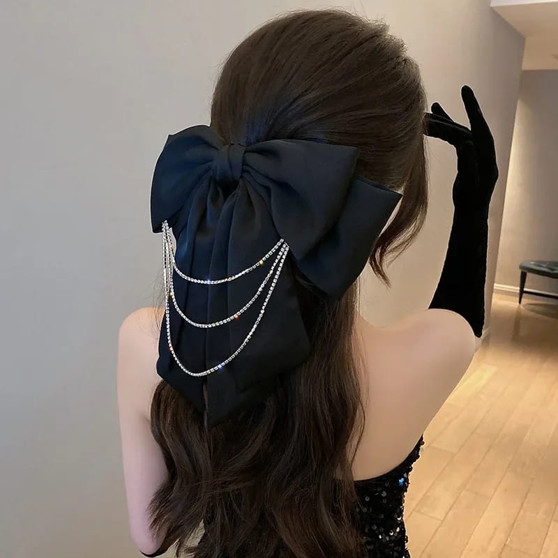 New Fashion Large Bow Crystal Tassel Hair Clips for Women Elegant Barrette Headwear Korean Hair Accessories