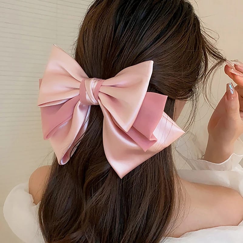 💌New Solid Color Satin Ribbon Big Bows Hairpin Clips Hair Accessories 💥