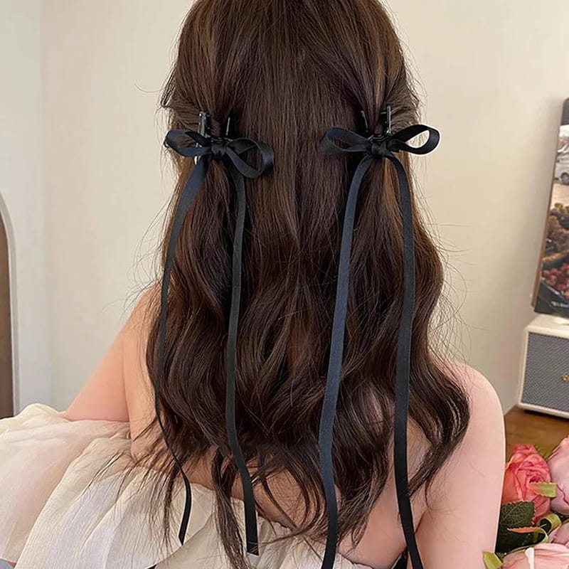 2PCS 💌Korean Ribbon Long Bow Hair Claw Side Clips Hair Accessories💥