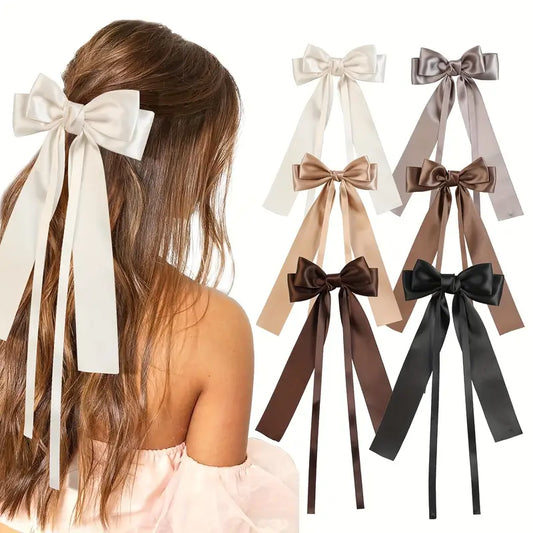 Elegant 6pcs Satin Bow Hair Clip Set.