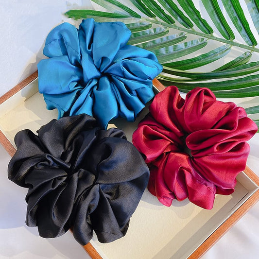 💗3PCS Fashion Large Elastic Hair Band French Scrunchies Pure Color Hair Accessories♠️