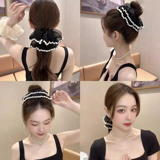 Elegant Pearls Chiffon Large Size Wide Edge Hair Band For Women Hair Accessories👑