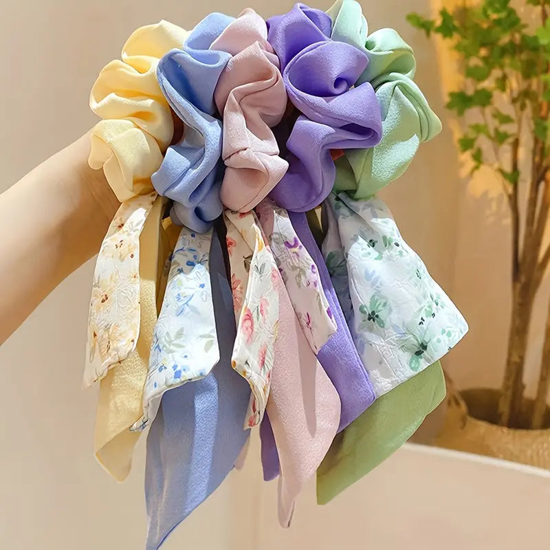 5pcs Elegant Fabric Hair Scrunchies with Bow