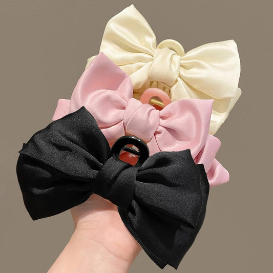 🌈Korean Big Double Side Solid Satin Chiffon Hair Bows Clips Claw for Girls HAIR Accessories 👑