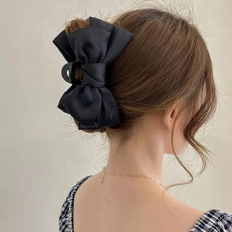 🌈Korean Big Double Side Solid Satin Chiffon Hair Bows Clips Claw for Girls HAIR Accessories 👑