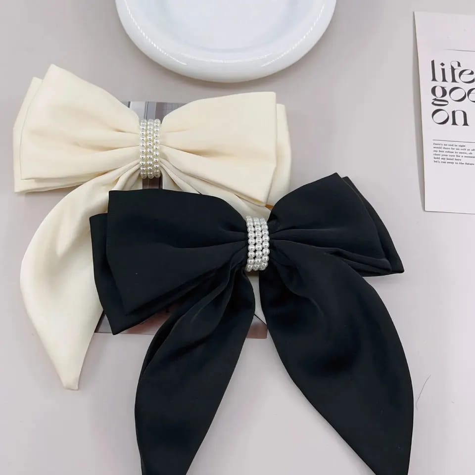 💥French Satin Pearl Bow Hair Clip for Women Hair Accessory👑