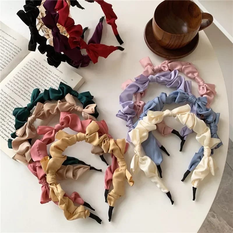 💫Sweet Colorful Bow Fold Bezel Headband Girls for Party Hair Accessories👑