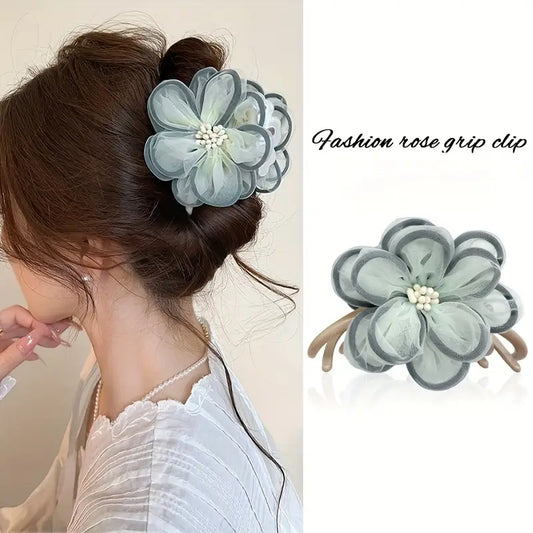 1pc Elegant Korean-Style Fashion Hair Clip, Floral Design Plastic Grip for Women