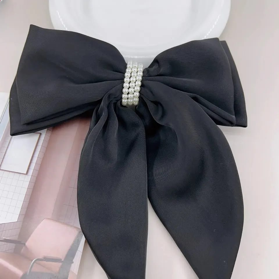 💥French Satin Pearl Bow Hair Clip for Women Hair Accessory👑