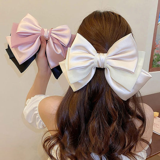 💌New Solid Color Satin Ribbon Big Bows Hairpin Clips Hair Accessories 💥