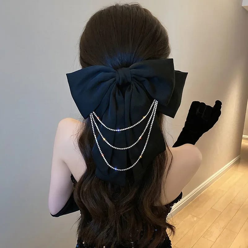 New Fashion Large Bow Crystal Tassel Hair Clips for Women Elegant Barrette Headwear Korean Hair Accessories