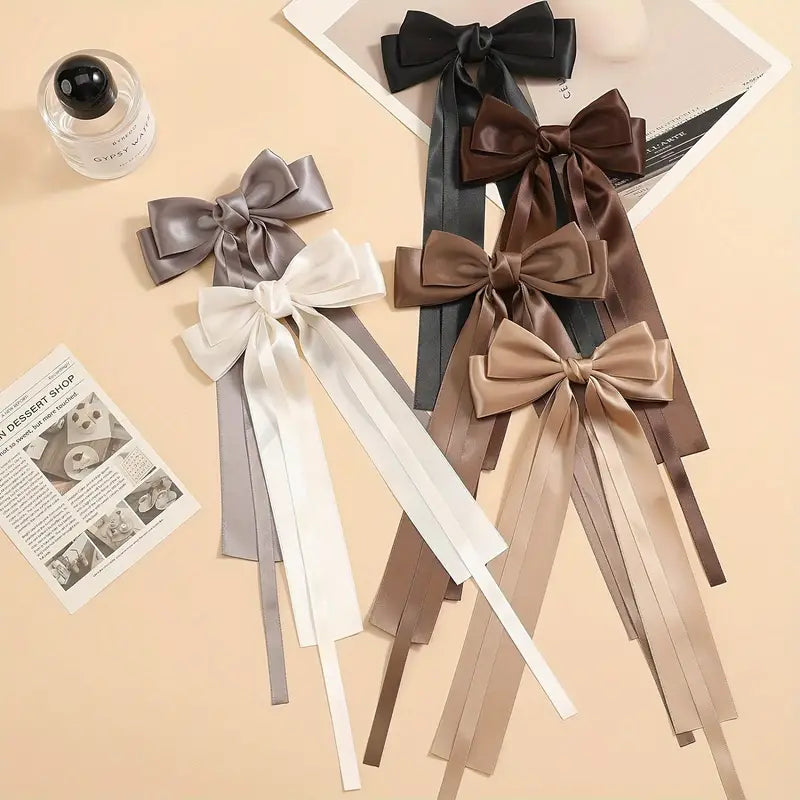 Elegant 6pcs Satin Bow Hair Clip Set.