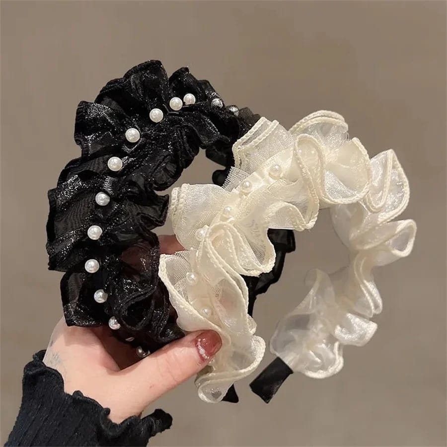 💥Fashion Princess Ruffles Pearl Hairbands Elastic band Hair Accessories💌