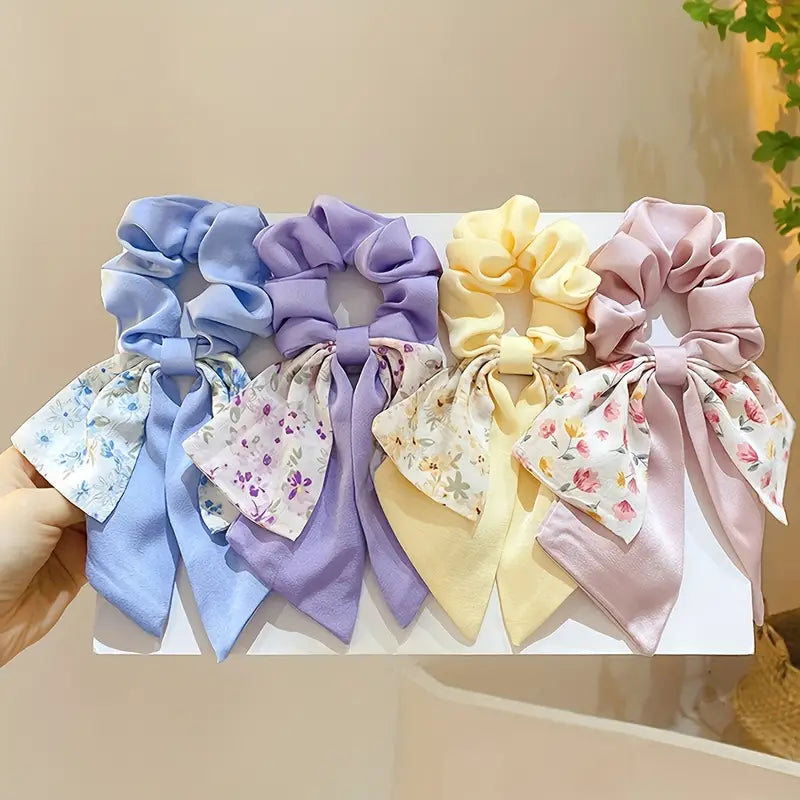 5pcs Elegant Fabric Hair Scrunchies with Bow